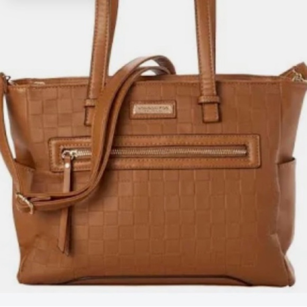 London Fog Collection Tan Leather Tote Bag
